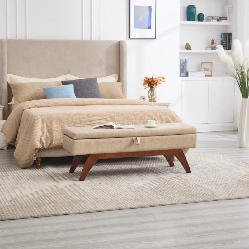 COOLMORE Teddy wool fabric, solid wood feet for solid weighing, and bed end stool with storage function-海智集-Default-