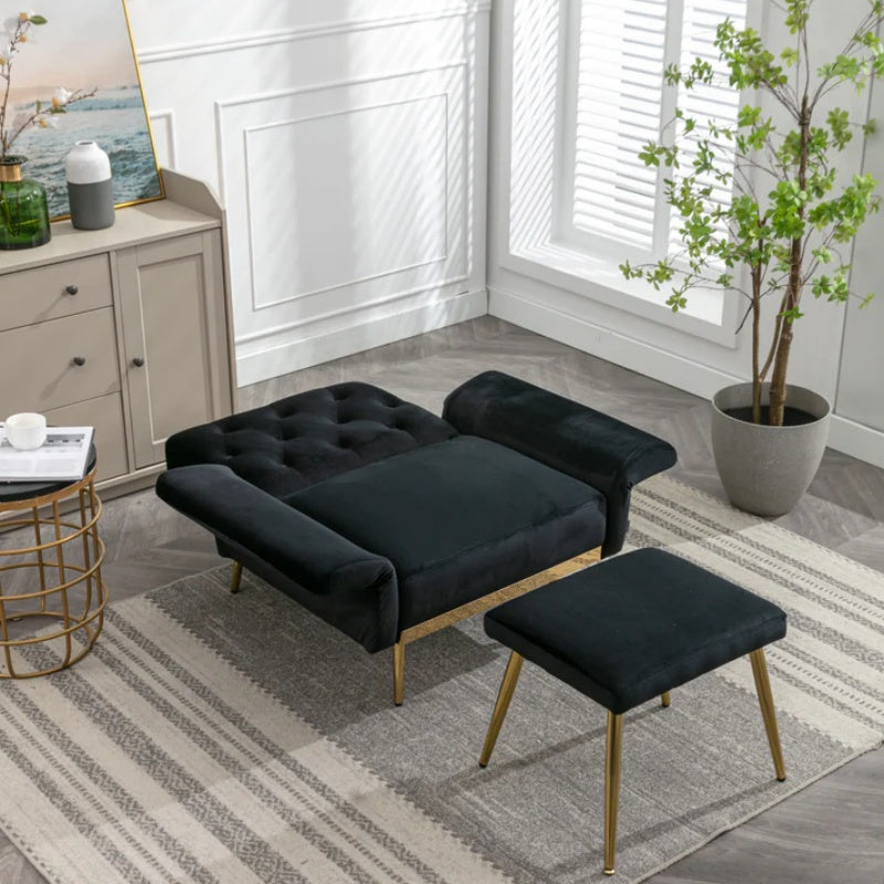 COOLMORE Velvet Accent Chair with Adjustable Armrests and Backrest, Button Tufted Lounge Chair, Single Recliner Armchair with Ottoman-海智集-Default-