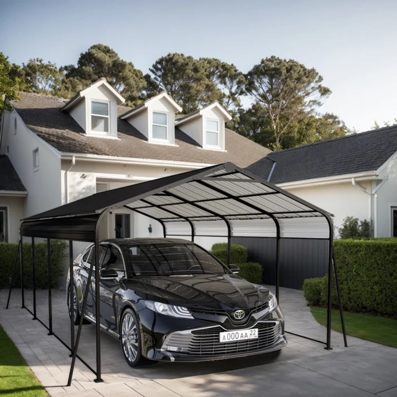 Metal Carport 12×20 Car Port, Outdoor Storage Heavy Duty Metal Canopy Multi-Use Garage Shed for Car and Truck, Carport Kit with Galvanized Steel Roof Building and Frame-海智集-Default-