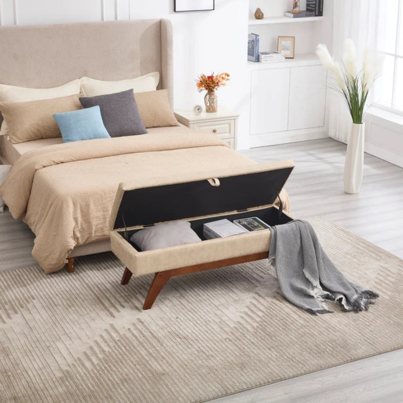 COOLMORE Teddy wool fabric, solid wood feet for solid weighing, and bed end stool with storage function-海智集-Default-