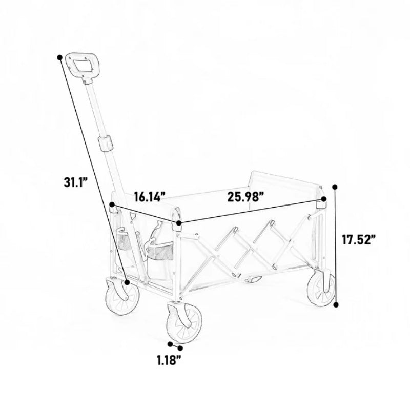Foldable Extended Wagon with 220lbs Weight Capacity, Heavy Duty 300L Folding Utility Garden Cart with Big All-Terrain Beach Wheels & Drink Holders. Black-海智集-Default-