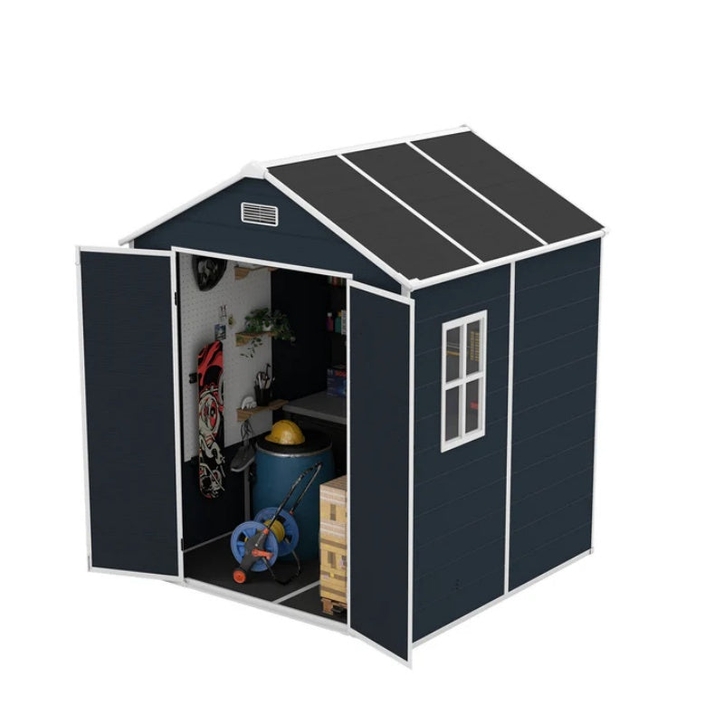 Campcraft 6*6ft resin storage shed, high quality pp material, strong structure, waterproof, rust and UV proof, large storage space, 12mm thick pp board, HD window lighting Dark gray-海智集-Default-