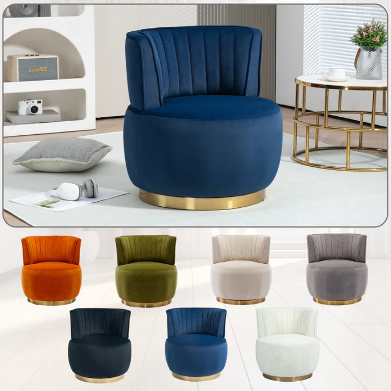 COOLMORE Swivel Barrel Chair, 360 Degree Swivel Accent Sofa Chair with Soft Velvet, Navy, 25.20'' x 25.59'' x 26.38''-海智集-Default-