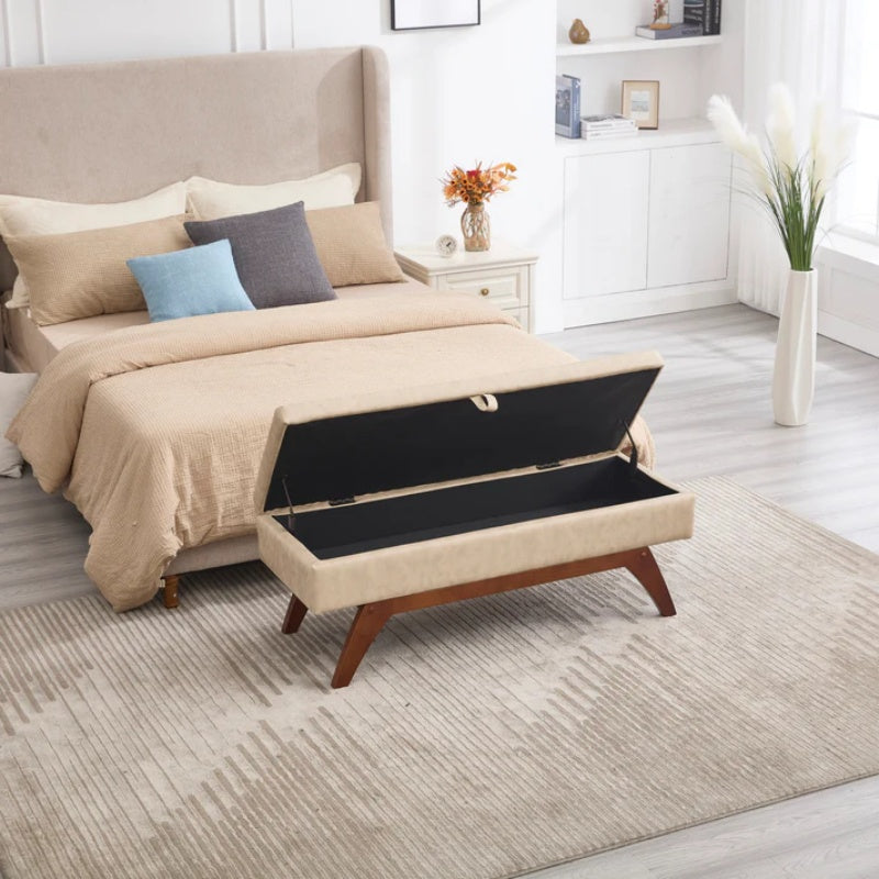 COOLMORE Teddy wool fabric, solid wood feet for solid weighing, and bed end stool with storage function-海智集-Default-