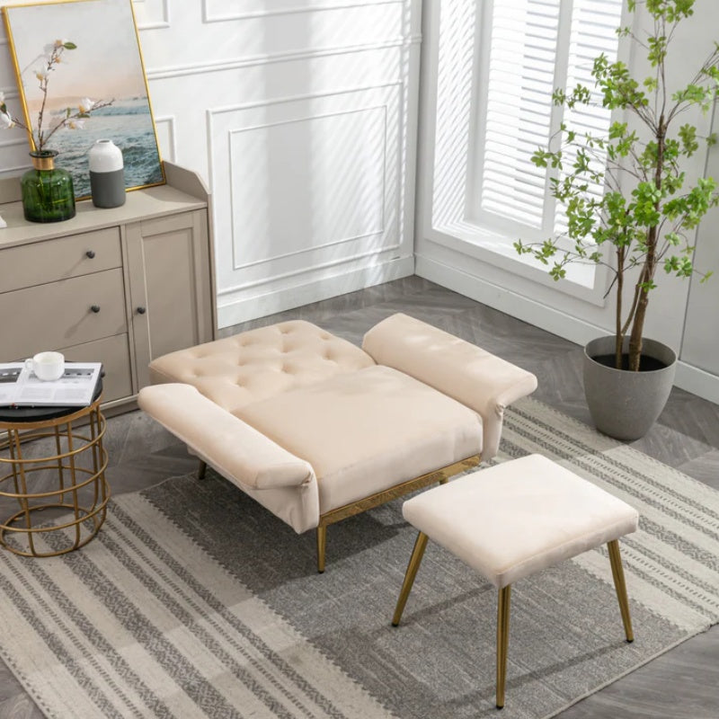 COOLMORE Velvet Accent Chair with Adjustable Armrests and Backrest, Button Tufted Lounge Chair, Single Recliner Armchair with Ottoman-海智集-Default-