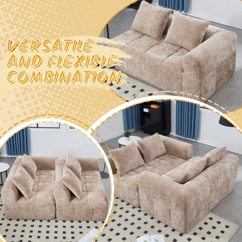 UNITED WE WIN Chenille Loveseat Sofa,Minimalist Modular Couches Sleeper for Living Room Bedroom Apartment Lounge-海智集-Default-
