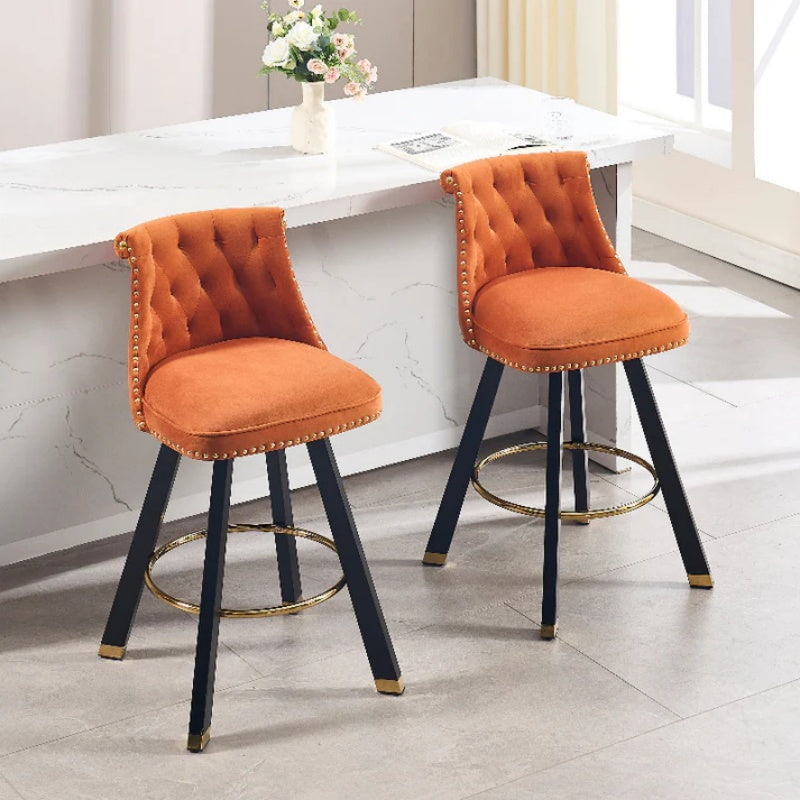 COOLMORE Set of 2,Back pull point design, velvet material, 360 degree rotation, back pull loop detachable design, rivet decoration, square foot wooden bar chair-海智集-Default-