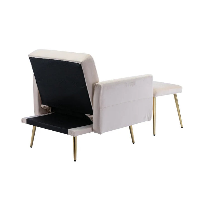 COOLMORE Velvet Accent Chair with Adjustable Armrests and Backrest, Button Tufted Lounge Chair, Single Recliner Armchair with Ottoman-海智集-Default-