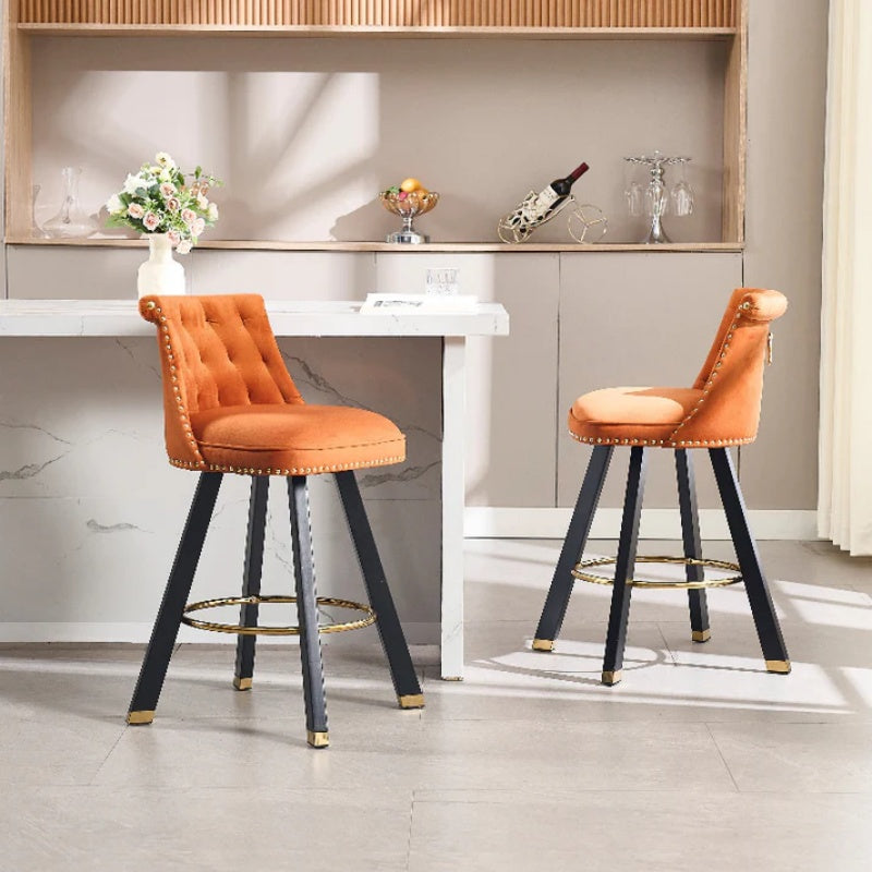 COOLMORE Set of 2,Back pull point design, velvet material, 360 degree rotation, back pull loop detachable design, rivet decoration, square foot wooden bar chair-海智集-Default-