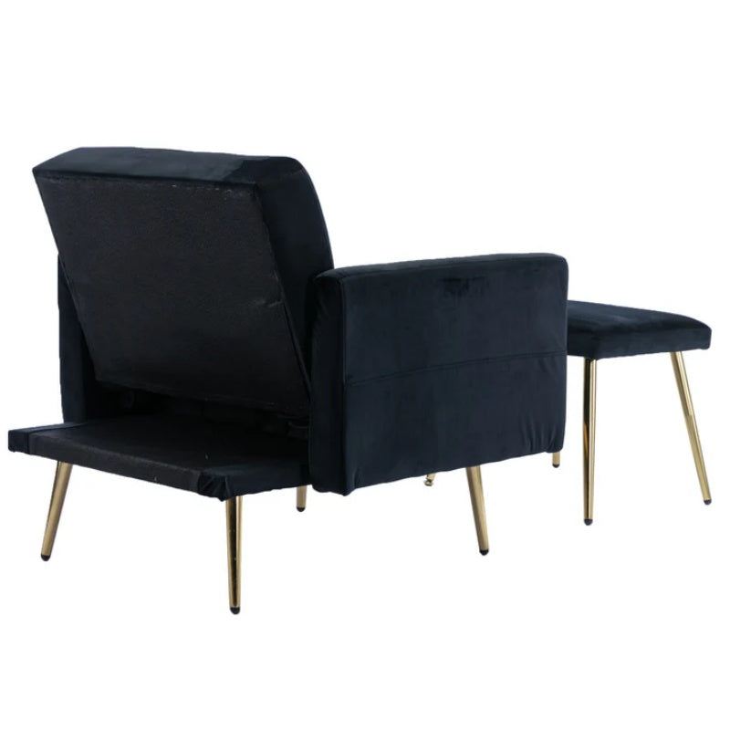 COOLMORE Velvet Accent Chair with Adjustable Armrests and Backrest, Button Tufted Lounge Chair, Single Recliner Armchair with Ottoman-海智集-Default-