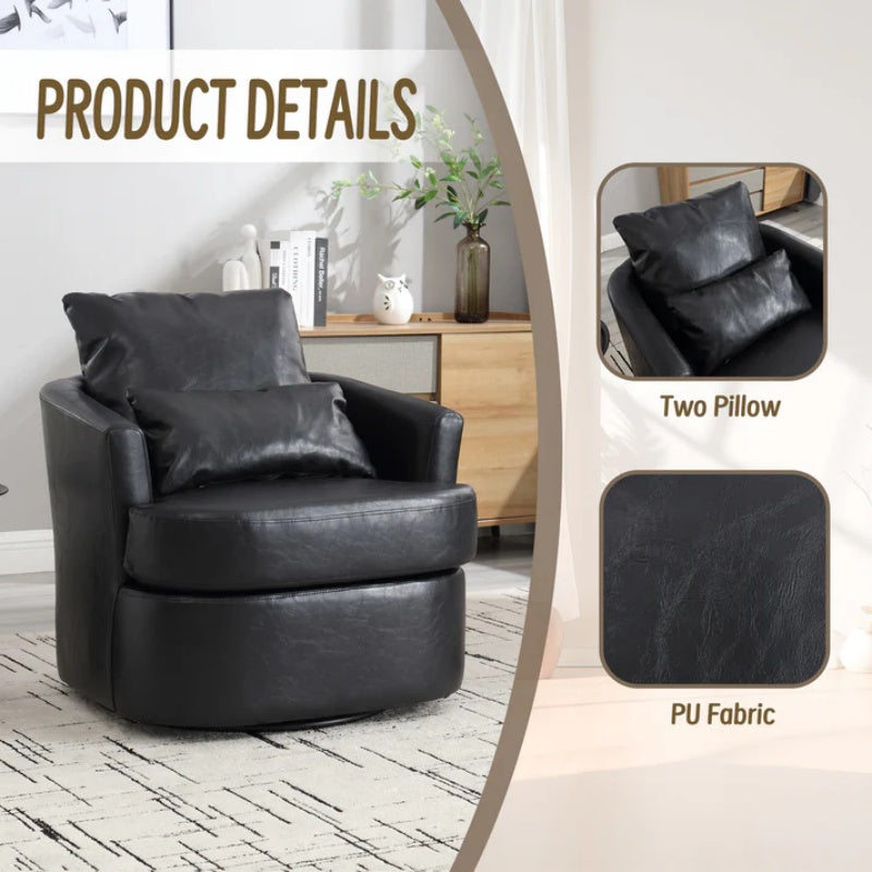 Modern Swivel Barrel Club Chair, Comfy Accent Sofa with 360 Degree Swivel, Black PU Leather, 32.68x30.31x24.80 Inches-海智集-Default-