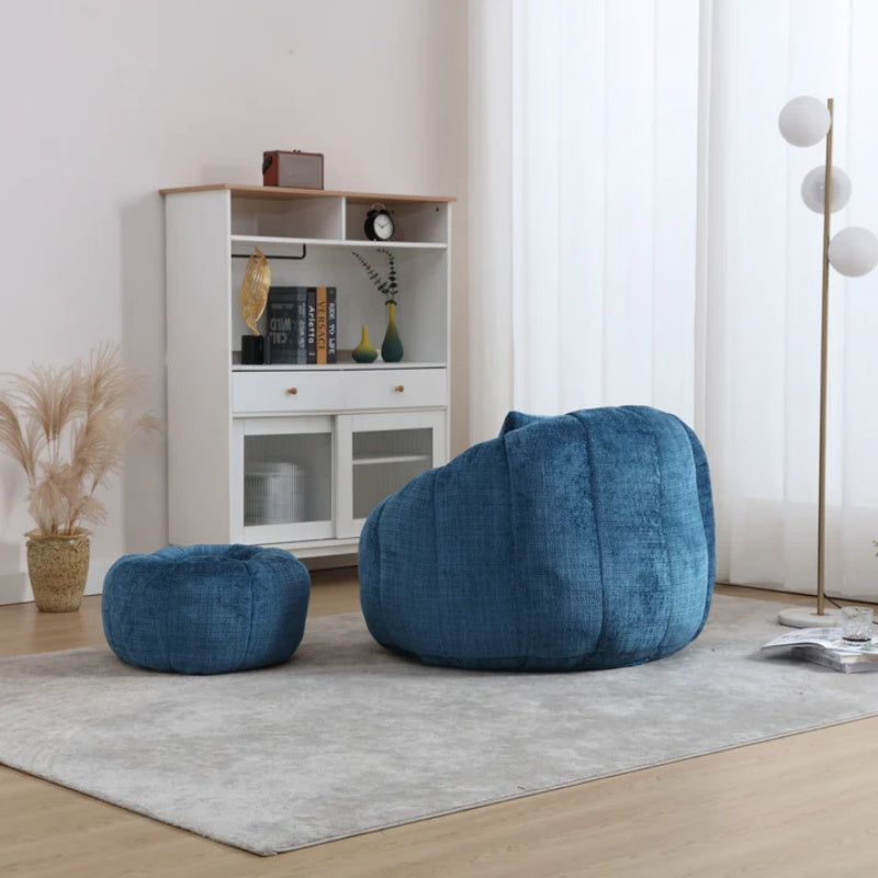 COOLMORE Modern Extra Large Round Bean Bag Chair with Footrest for Living Room, Chenille Fabric Lazy Sofa with Pillow for Adults, Teenagers,Child, Suitable for Bedroom, Dormitory, Study Room-海智集-Default-