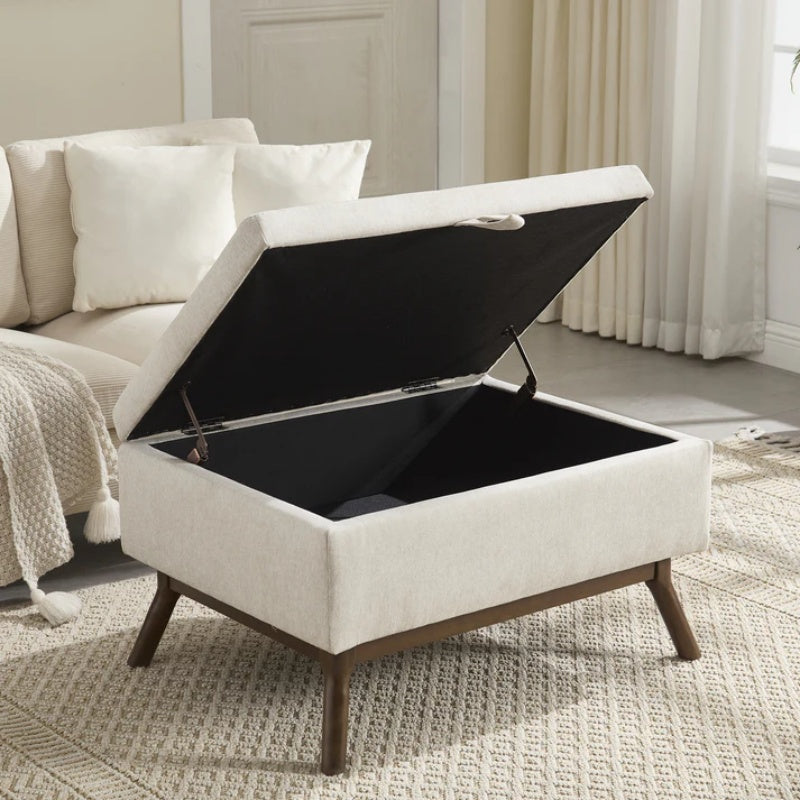 Mid-century modern square coffee table storage bench, assembled, suitable for living room, entryway and family room, used as a coffee table, stirrups, shoe bench-海智集-Default-