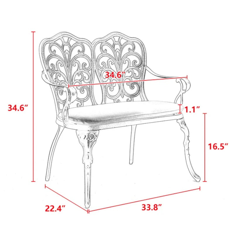 Patio Garden Bench Metal Park Bench Cast Aluminum Outdoor Furniture with Floral Rose for Patio,Park,Lawn,Yard white-海智集-Default-