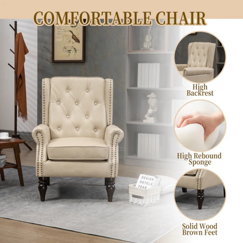 Modern Accent Chair Lounge Chair with Sturdy Wood Legs in Camel PU Leather for Living Room and Bedroom-海智集-Default-