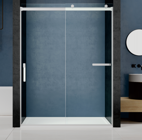 Flat-opening one-line ultra-narrow stainless steel shower enclosure partition, tempered glass bathroom sliding door, custom-made bathroom for bathing-海智集-
