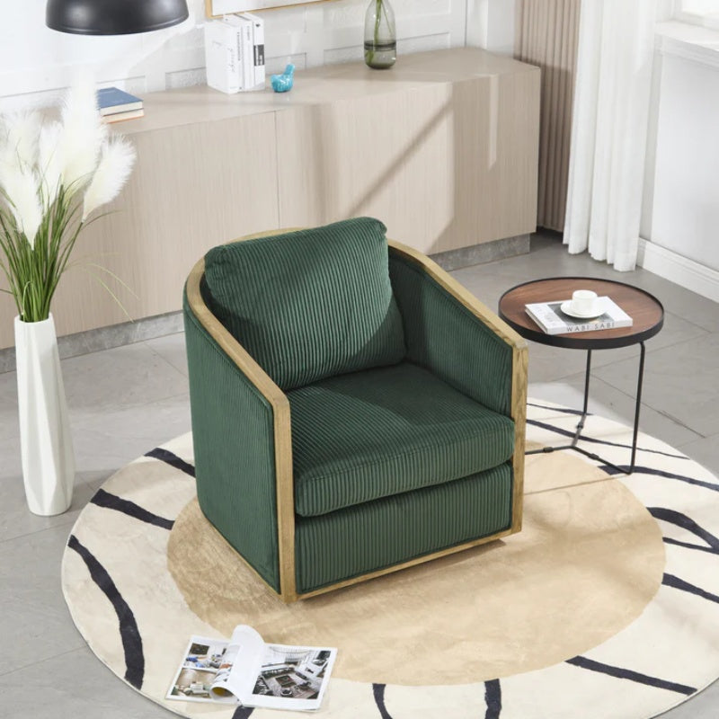 Emerald Corduroy Swivel Barrel Chair, Comfortable Accent Sofa Chair with 360 Degree Swivel for Living Room, Nursery, Hotel, Bedroom, Office-海智集-Default-