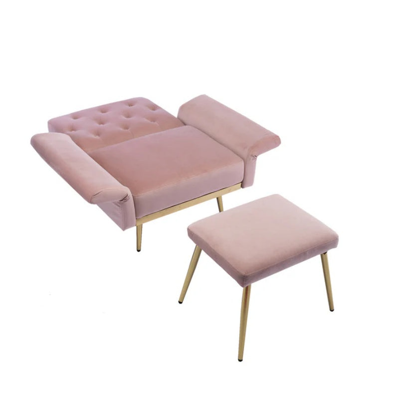 COOLMORE Velvet Accent Chair with Adjustable Armrests and Backrest, Button Tufted Lounge Chair, Single Recliner Armchair with Ottoman-海智集-Default-