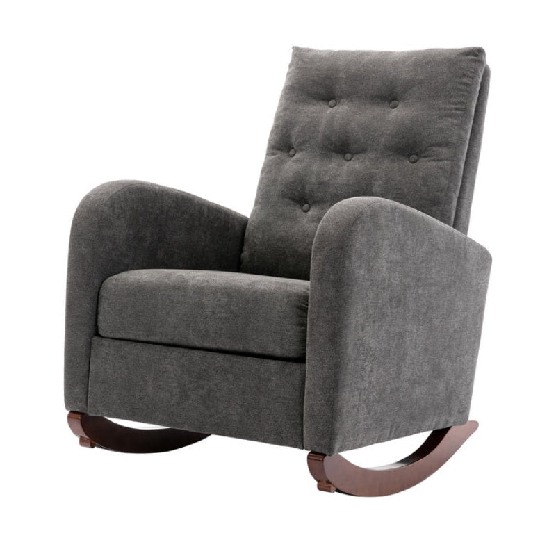 High Back Rocking Chair Nursery Chair .Comfortable Rocker Fabric Padded Seat .Modern High Back Armchair-海智集-Default-