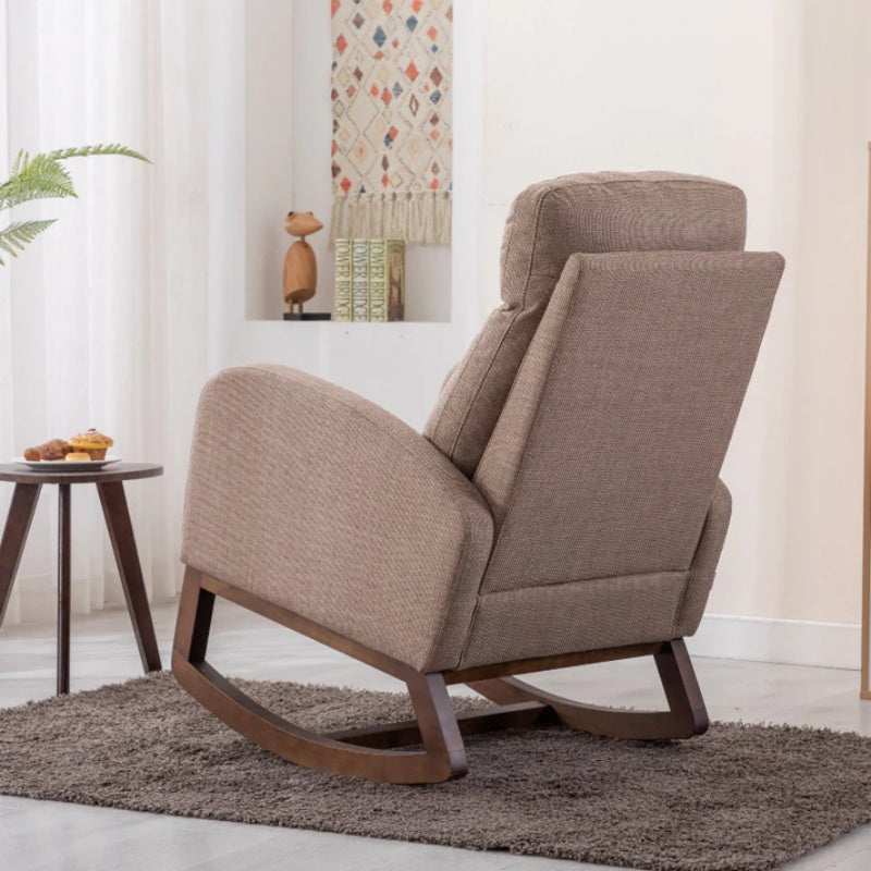 Rocking Chair, Modern Glider Chair, Recliner Armchair with Wood Legs and Side Pocket, Nursery Rocking Accent Chair with High Back for Living Room Bedroom (Camel linen)-海智集-Default-