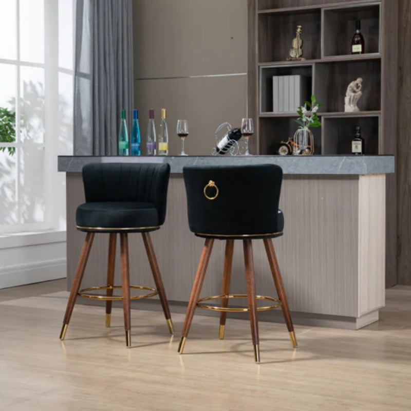 COOLMORE Counter Height Bar Stools Set of 2 for Kitchen Counter Solid Wood Legs with a fixed height of 360 degrees-海智集-Default-