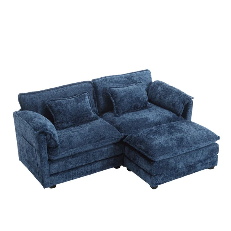 UNITED WE WIN Chenille fabric, removable armrests with side pockets, high density sponge filling, oversized double sofa with footstool-海智集-Default-