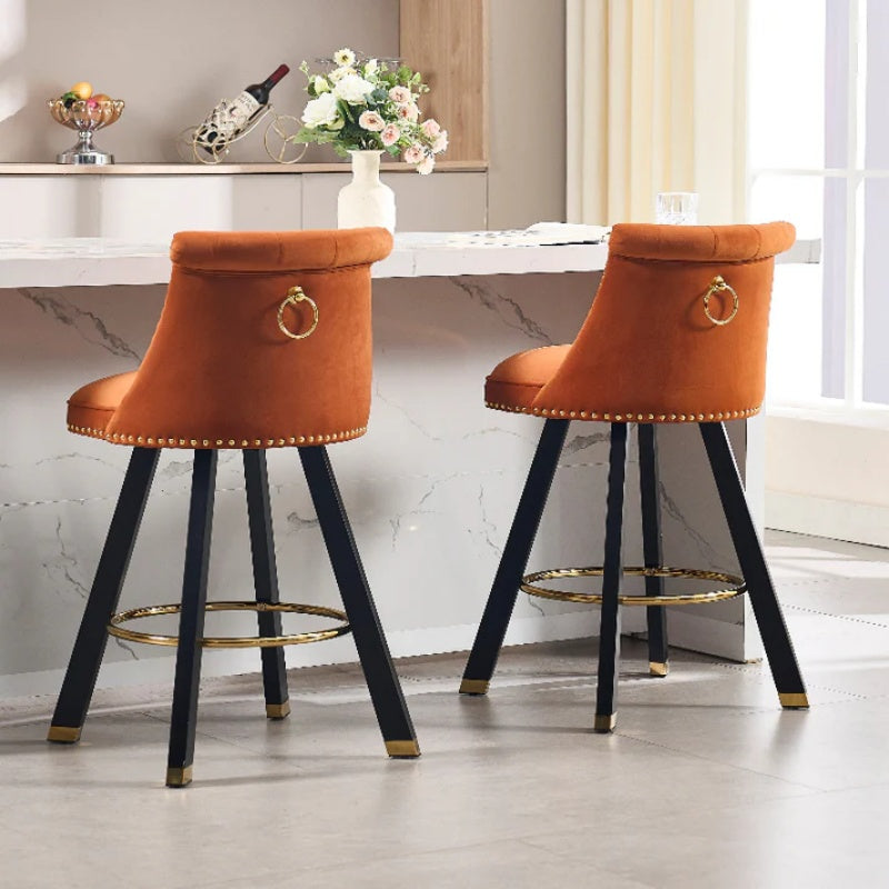COOLMORE Set of 2,Back pull point design, velvet material, 360 degree rotation, back pull loop detachable design, rivet decoration, square foot wooden bar chair-海智集-Default-