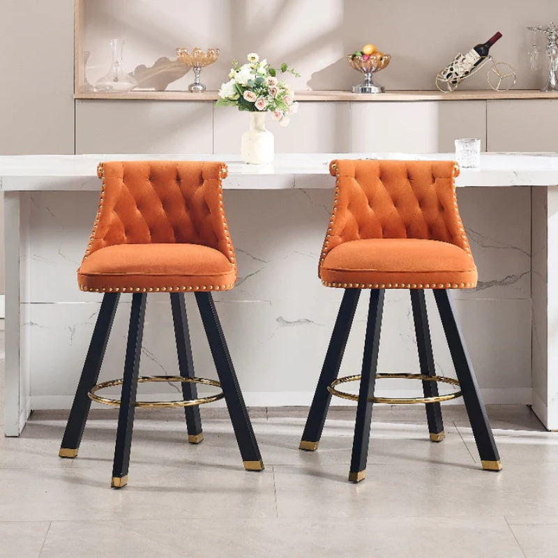 COOLMORE Set of 2,Back pull point design, velvet material, 360 degree rotation, back pull loop detachable design, rivet decoration, square foot wooden bar chair-海智集-Default-