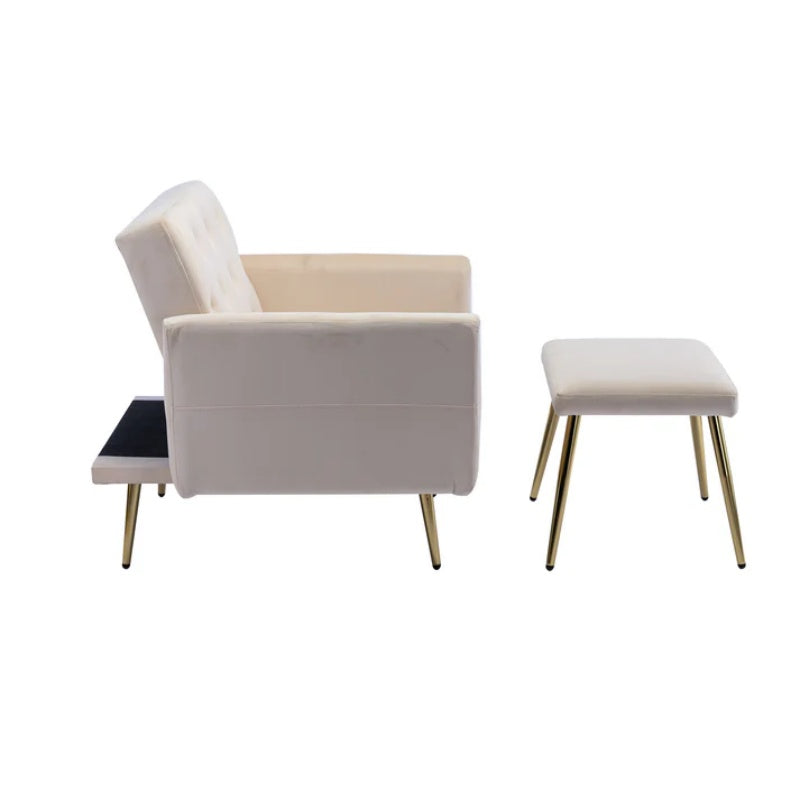 COOLMORE Velvet Accent Chair with Adjustable Armrests and Backrest, Button Tufted Lounge Chair, Single Recliner Armchair with Ottoman-海智集-Default-