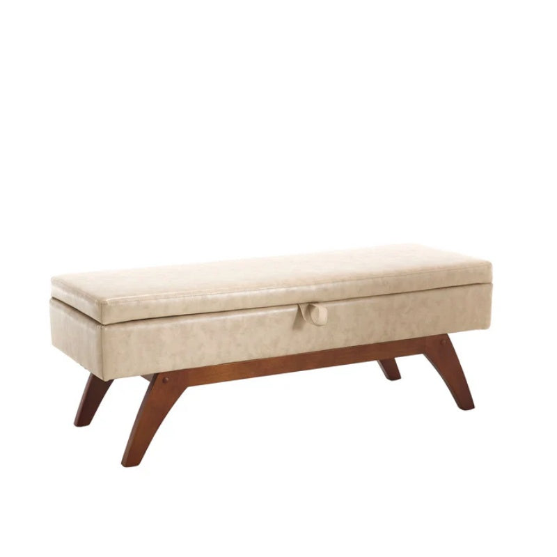 COOLMORE Teddy wool fabric, solid wood feet for solid weighing, and bed end stool with storage function-海智集-Default-