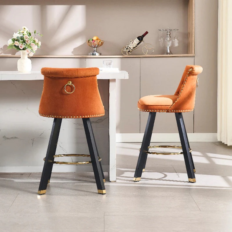 COOLMORE Set of 2,Back pull point design, velvet material, 360 degree rotation, back pull loop detachable design, rivet decoration, square foot wooden bar chair-海智集-Default-