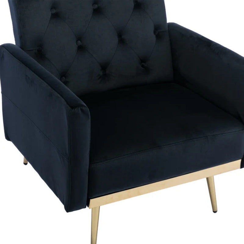 COOLMORE Velvet Accent Chair with Adjustable Armrests and Backrest, Button Tufted Lounge Chair, Single Recliner Armchair with Ottoman-海智集-Default-