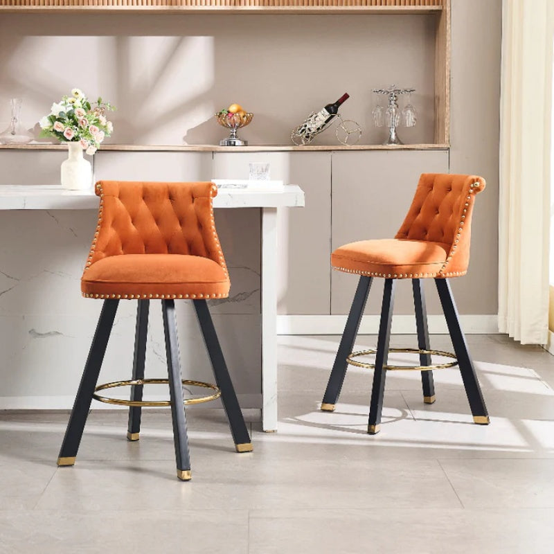 COOLMORE Set of 2,Back pull point design, velvet material, 360 degree rotation, back pull loop detachable design, rivet decoration, square foot wooden bar chair-海智集-Default-