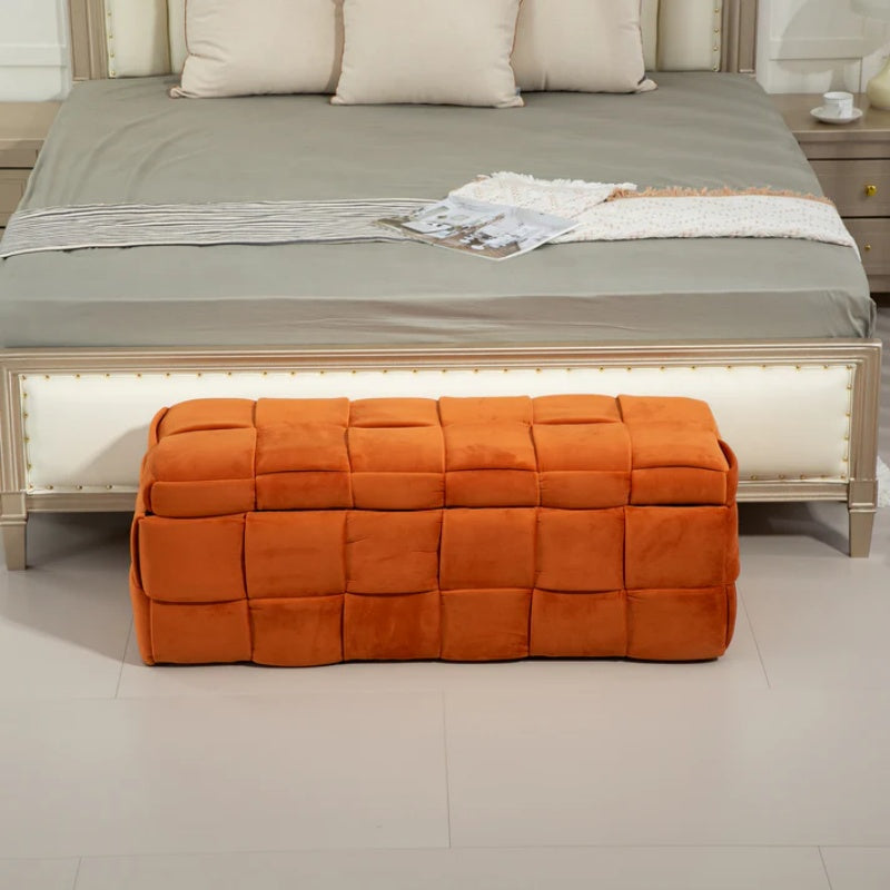 COOLMORE Upholstered Fabric Storage Ottoman with Safety Hinge, Orange Velvet, 43.7'' x 17.32'' x 15.73''-海智集-Default-