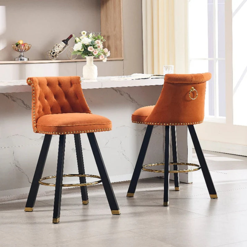COOLMORE Set of 2,Back pull point design, velvet material, 360 degree rotation, back pull loop detachable design, rivet decoration, square foot wooden bar chair-海智集-Default-