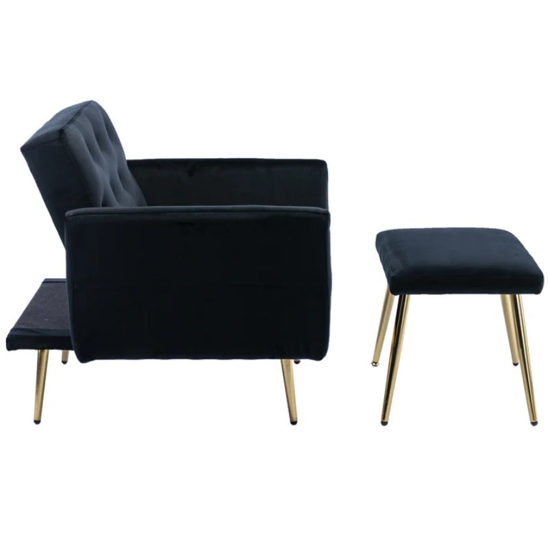 COOLMORE Velvet Accent Chair with Adjustable Armrests and Backrest, Button Tufted Lounge Chair, Single Recliner Armchair with Ottoman-海智集-Default-