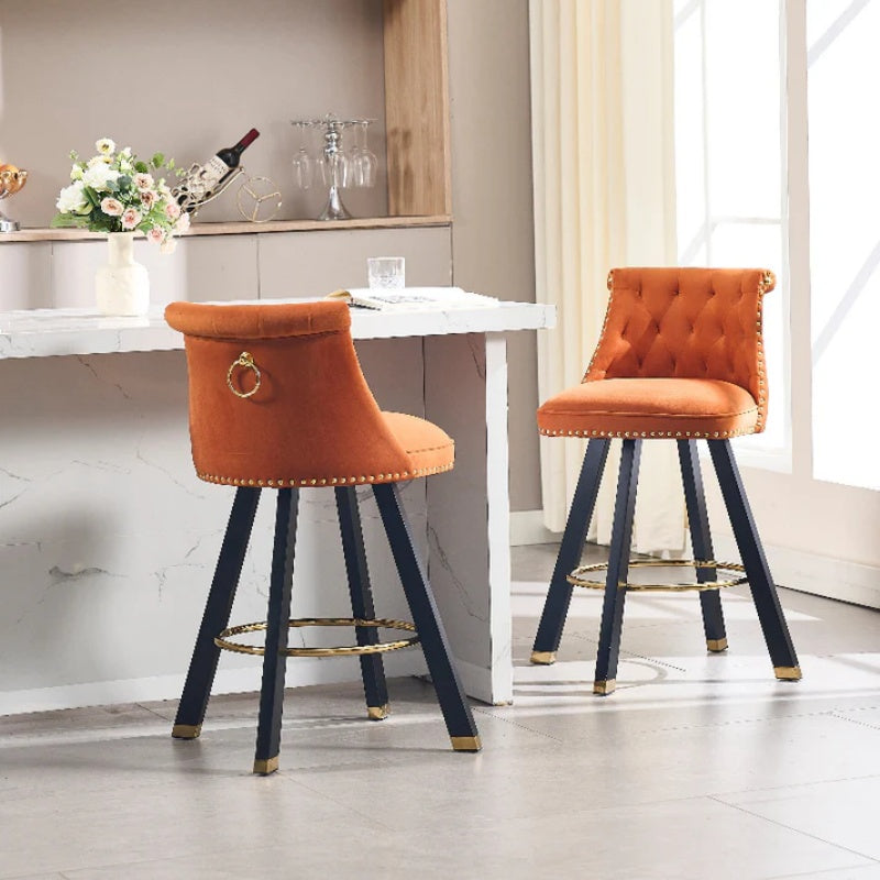 COOLMORE Set of 2,Back pull point design, velvet material, 360 degree rotation, back pull loop detachable design, rivet decoration, square foot wooden bar chair-海智集-Default-