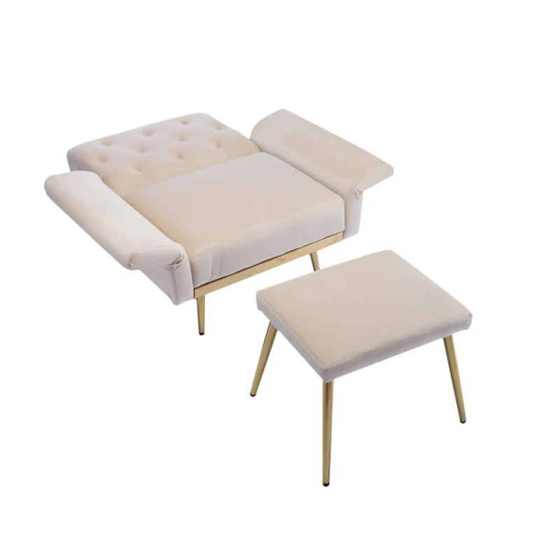 COOLMORE Velvet Accent Chair with Adjustable Armrests and Backrest, Button Tufted Lounge Chair, Single Recliner Armchair with Ottoman-海智集-Default-
