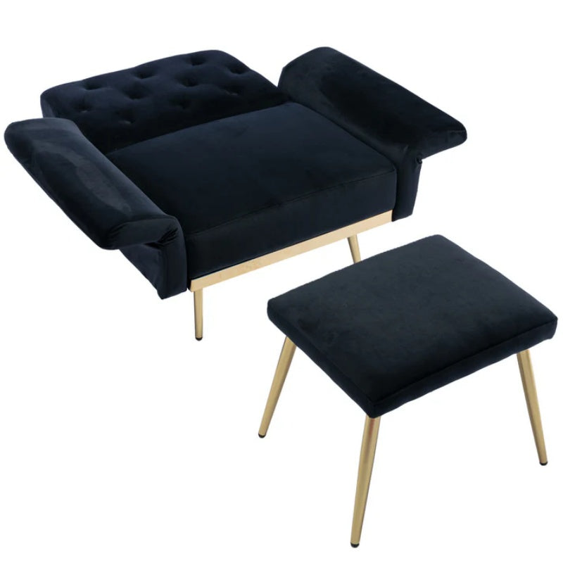 COOLMORE Velvet Accent Chair with Adjustable Armrests and Backrest, Button Tufted Lounge Chair, Single Recliner Armchair with Ottoman-海智集-Default-