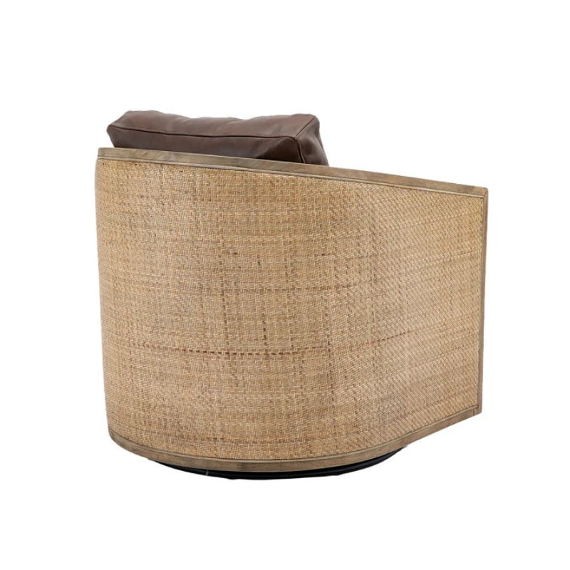 Swivel Barrel Chair, Comfy Round Accent Sofa Chair for Living Room, 360 Degree Swivel, Brown Boucle, Leather Upholstery-海智集-Default-