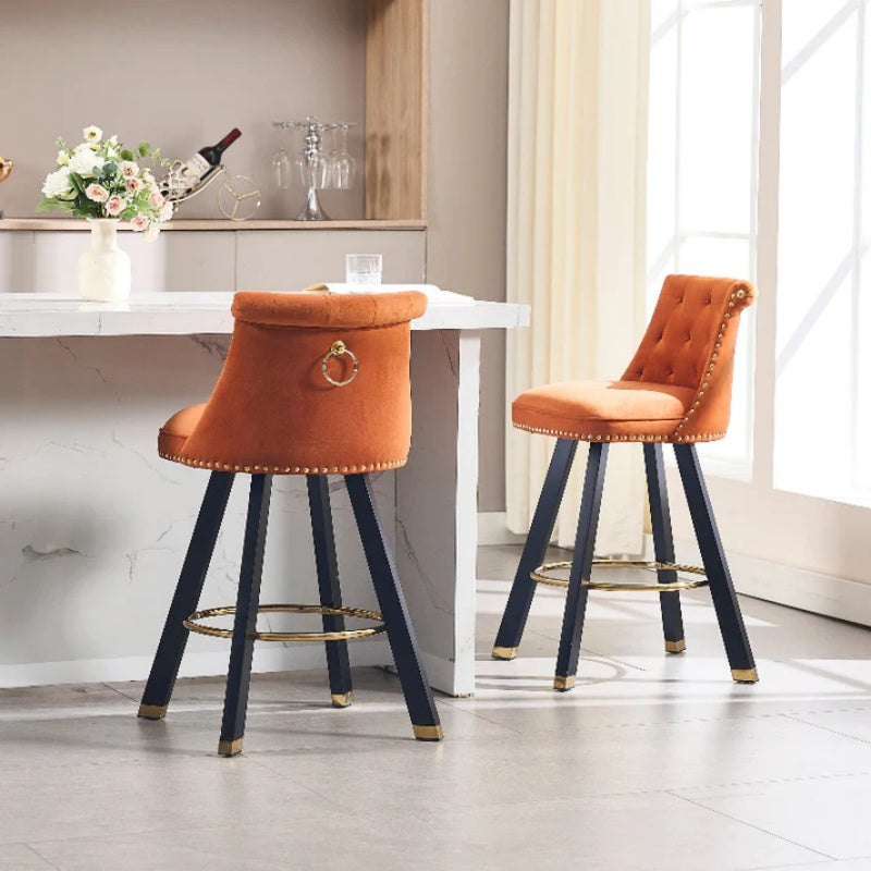 COOLMORE Set of 2,Back pull point design, velvet material, 360 degree rotation, back pull loop detachable design, rivet decoration, square foot wooden bar chair-海智集-Default-