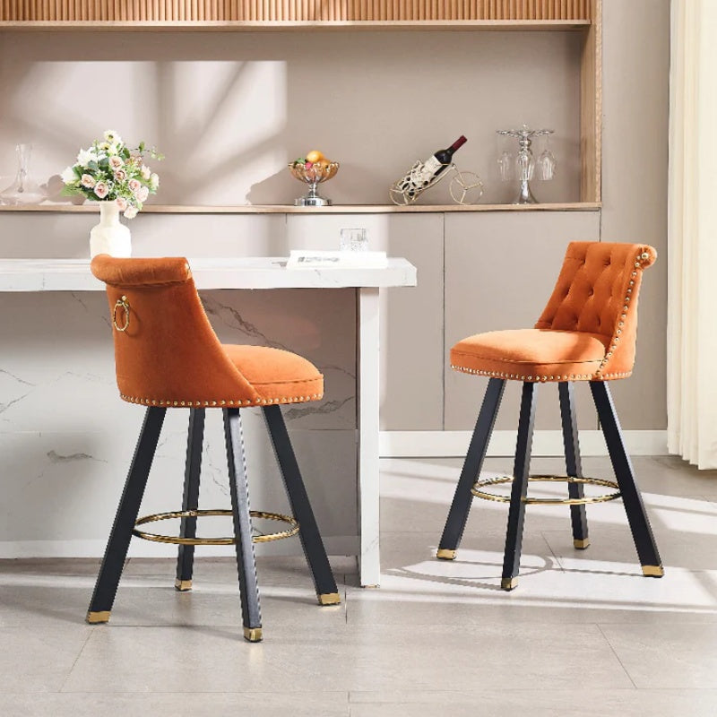 COOLMORE Set of 2,Back pull point design, velvet material, 360 degree rotation, back pull loop detachable design, rivet decoration, square foot wooden bar chair-海智集-Default-