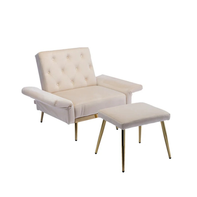 COOLMORE Velvet Accent Chair with Adjustable Armrests and Backrest, Button Tufted Lounge Chair, Single Recliner Armchair with Ottoman-海智集-Default-