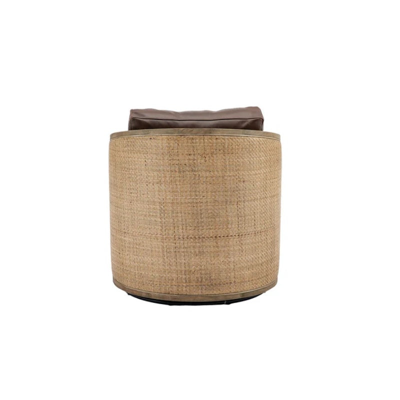 Swivel Barrel Chair, Comfy Round Accent Sofa Chair for Living Room, 360 Degree Swivel, Brown Boucle, Leather Upholstery-海智集-Default-
