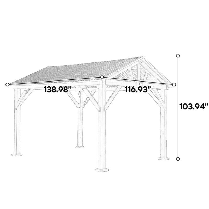 Fir Wood Carport Pavilion Gazebo, Shade, Rain, Hard Top Steel Metal Roof, All Weather Protected, with Galvanized Steel Roof, Wooden Frame-海智集-Default-