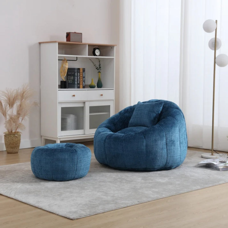 COOLMORE Modern Extra Large Round Bean Bag Chair with Footrest for Living Room, Chenille Fabric Lazy Sofa with Pillow for Adults, Teenagers,Child, Suitable for Bedroom, Dormitory, Study Room-海智集-Default-