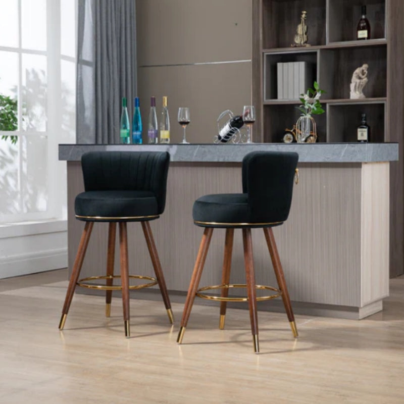 COOLMORE Counter Height Bar Stools Set of 2 for Kitchen Counter Solid Wood Legs with a fixed height of 360 degrees-海智集-Default-