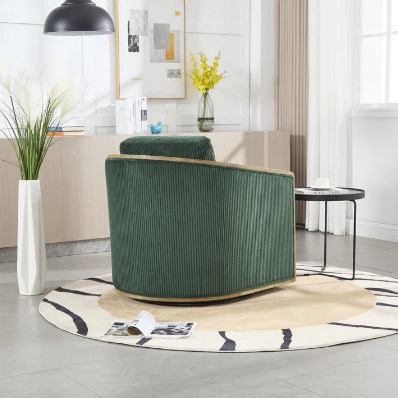 Emerald Corduroy Swivel Barrel Chair, Comfortable Accent Sofa Chair with 360 Degree Swivel for Living Room, Nursery, Hotel, Bedroom, Office-海智集-Default-
