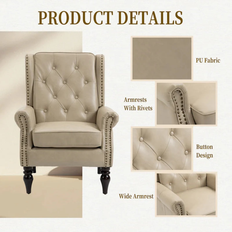 Modern Accent Chair Lounge Chair with Sturdy Wood Legs in Camel PU Leather for Living Room and Bedroom-海智集-Default-