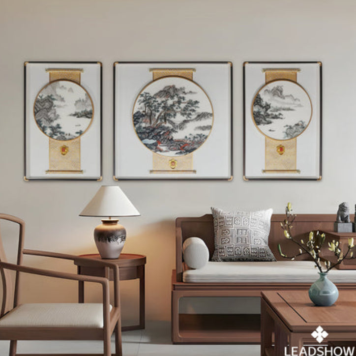 New Chinese Style Embroidered Wall Art - Handmade Silk Painting with Floral/Bird Designs, Framed Oriental Home Decor for Living Room & Bedroom-海智集-